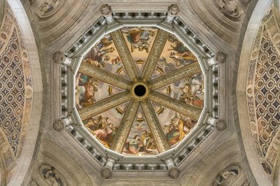 Vista della volta della navata centrale con affresco, Certosa di Pavia, Lombardia, Italia da Unknown